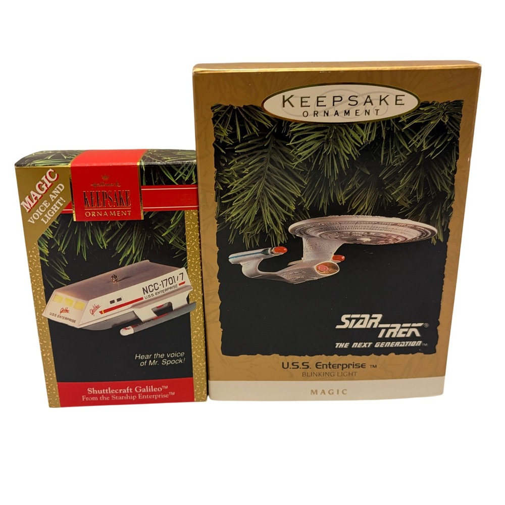 Hallmark Star Trek Ornament Set 1992 Shuttlecraft Galileo 1993 USS Enterprise